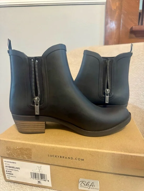 Lucky Brand Basel H2O Waterproof Rain Ankle Boots in Black - Picture 1 of 10